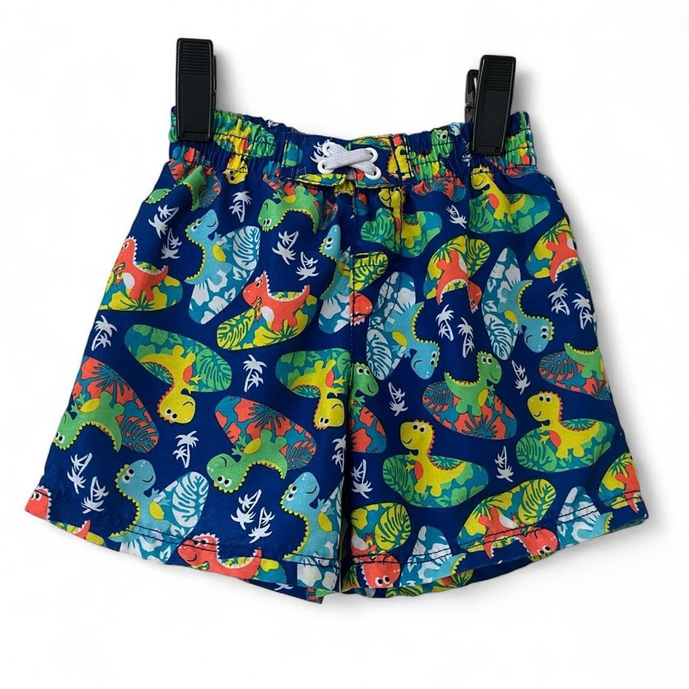Royal Blue Multicolor Dinosaur Print Mesh Lined Swim Shorts OP 6-9M Boy Trunks